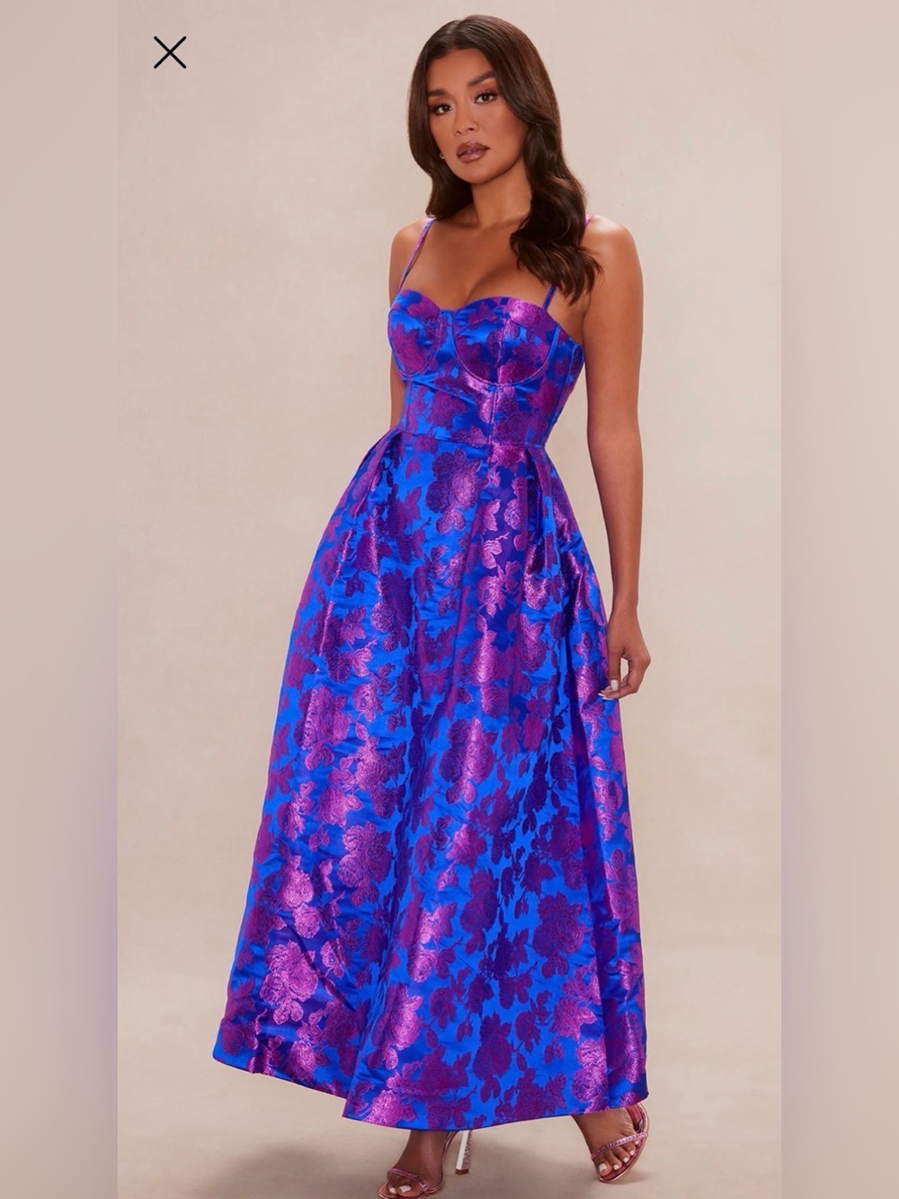 Fashion Nova Blue & Purple Floral Chelsey Jacquard Maxi Gown